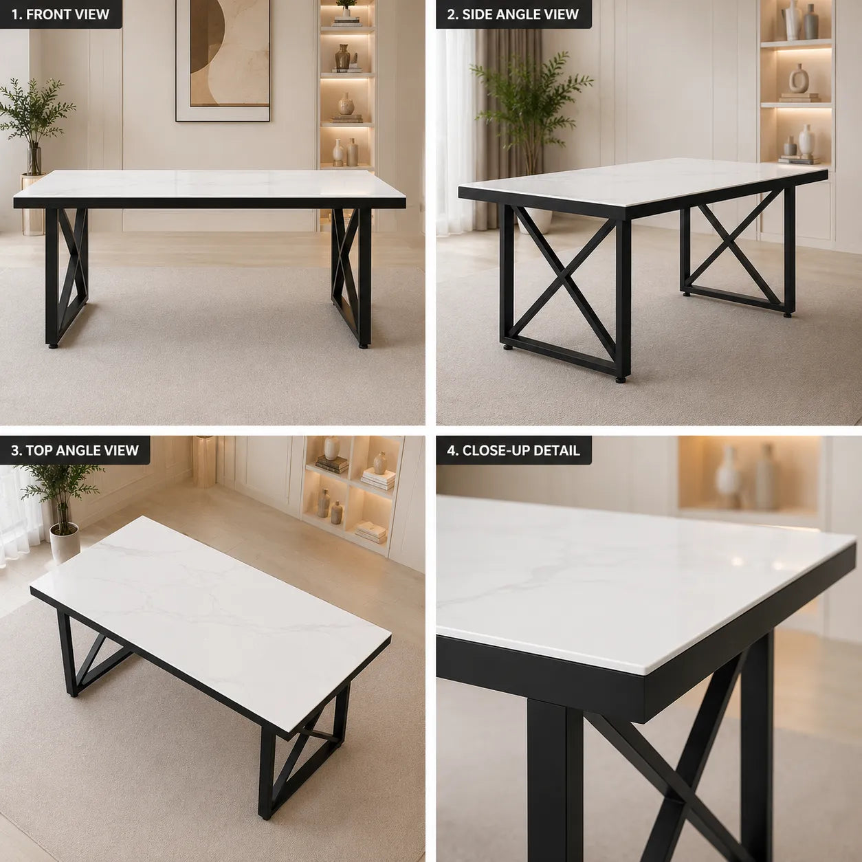Table Repas Levanto Metal Pieds Noir 180x90x75 CM