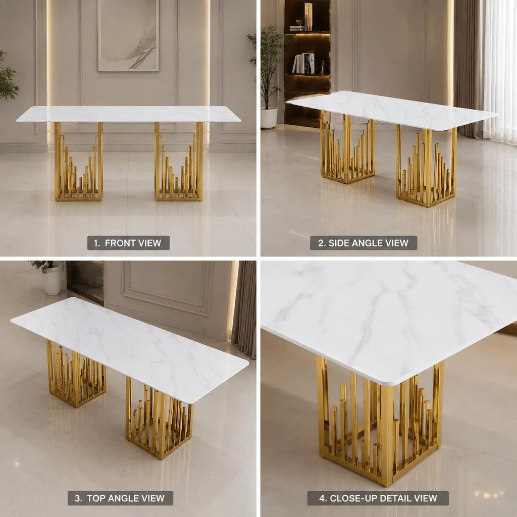 Table Repas Stalax Marbre Blanc Pieds Gold 180x90 CM