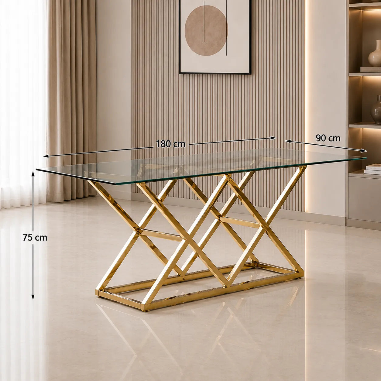 Table Repas Triangle Gold Transparent 180x90 CM