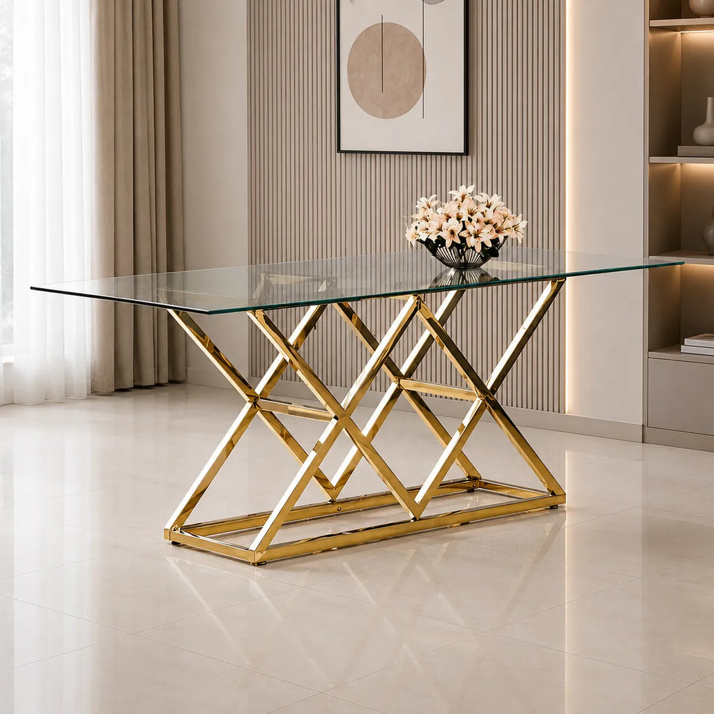 Table Repas Triangle Gold Transparent 180x90 CM