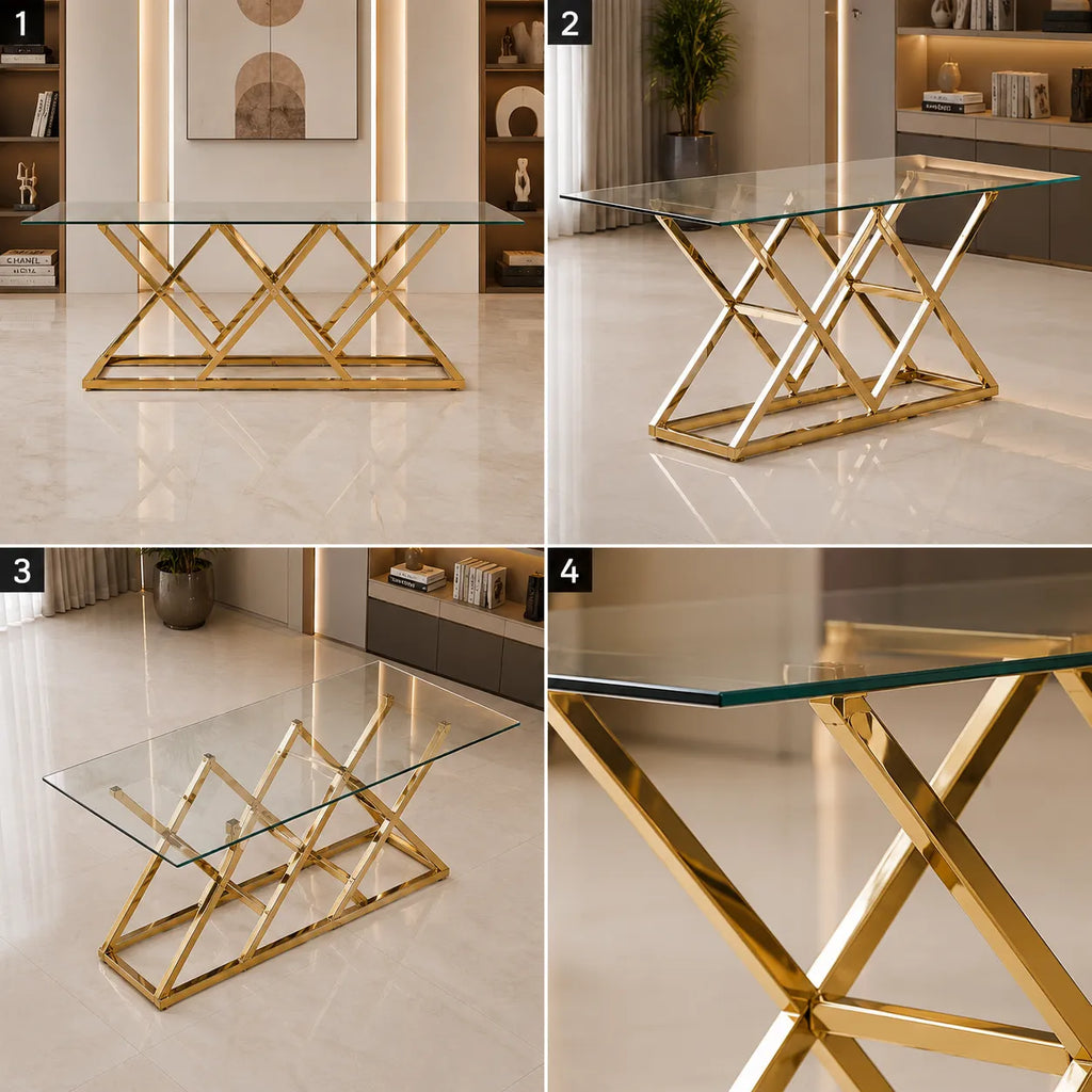 Table Repas Triangle Gold Transparent 180x90 CM