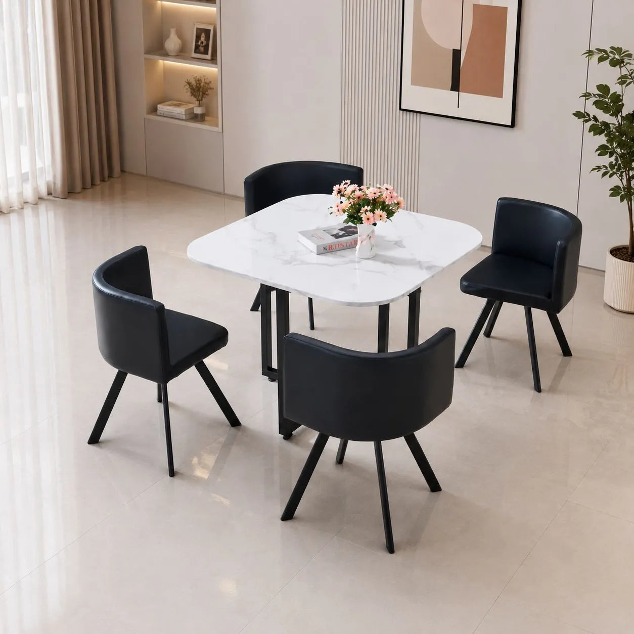 Table Repas Vendome Marbre avec 4 Chaises 100x100x75 CM