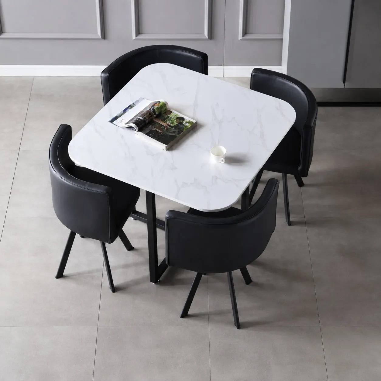Table Repas Vendome Marbre avec 4 Chaises 100x100x75 CM