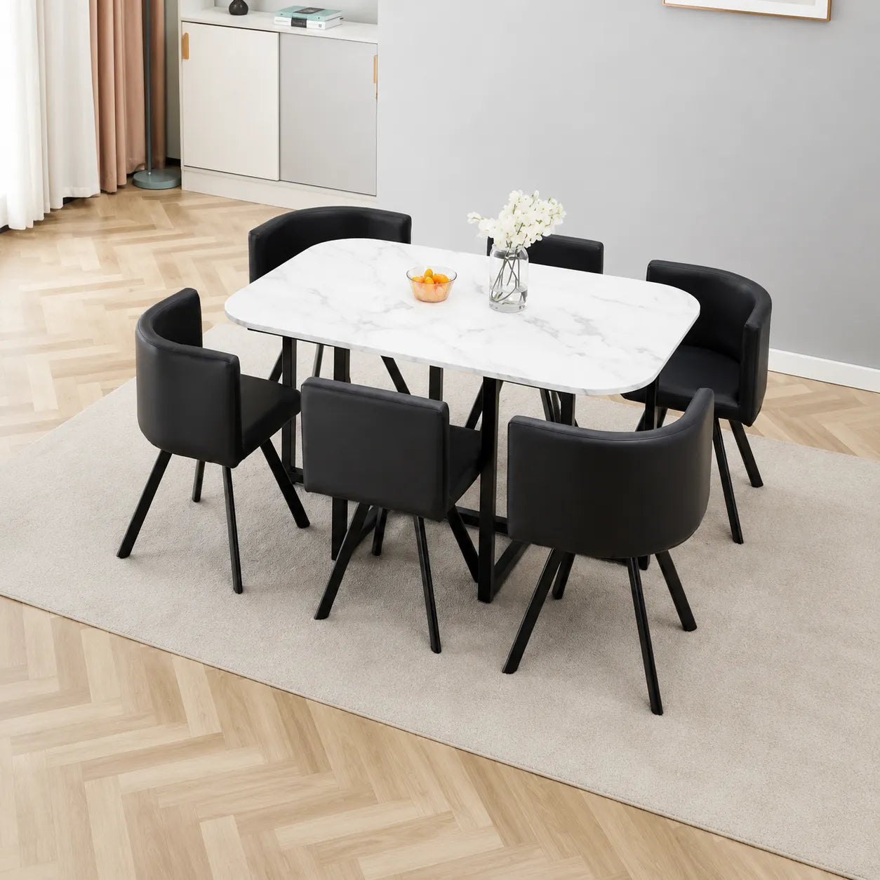 Table Repas Vendome Marbre avec 6 Chaises 140x90x75 CM