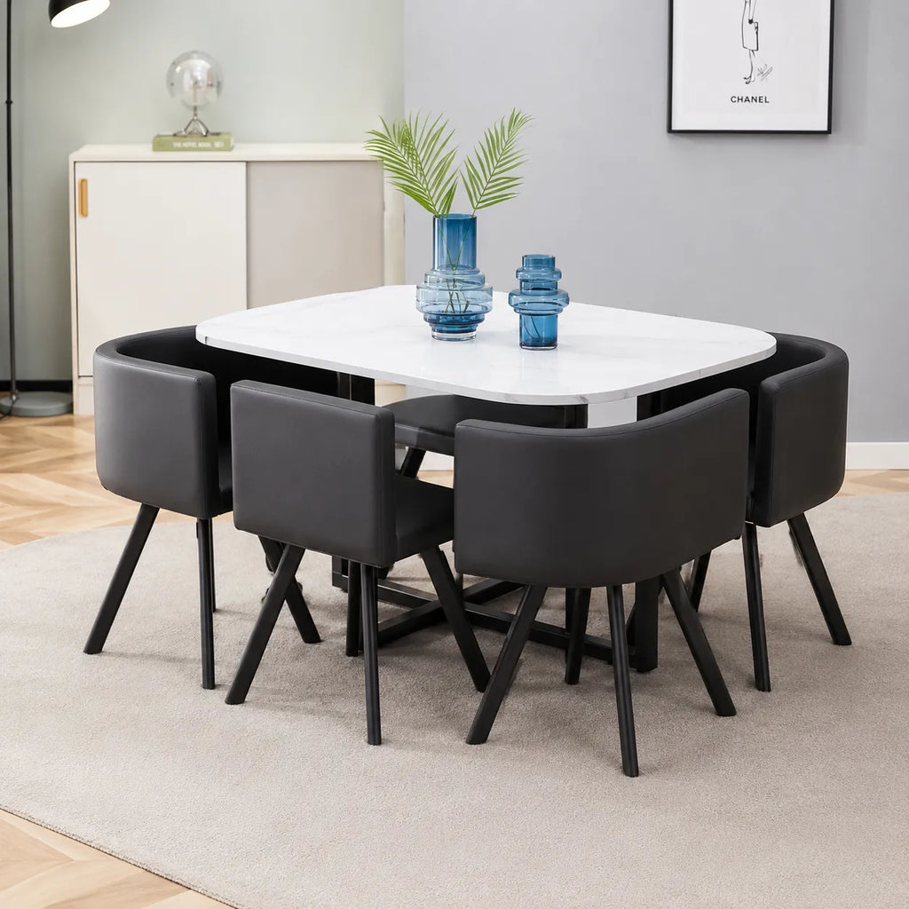 Table Repas Vendome Marbre avec 6 Chaises 140x90x75 CM
