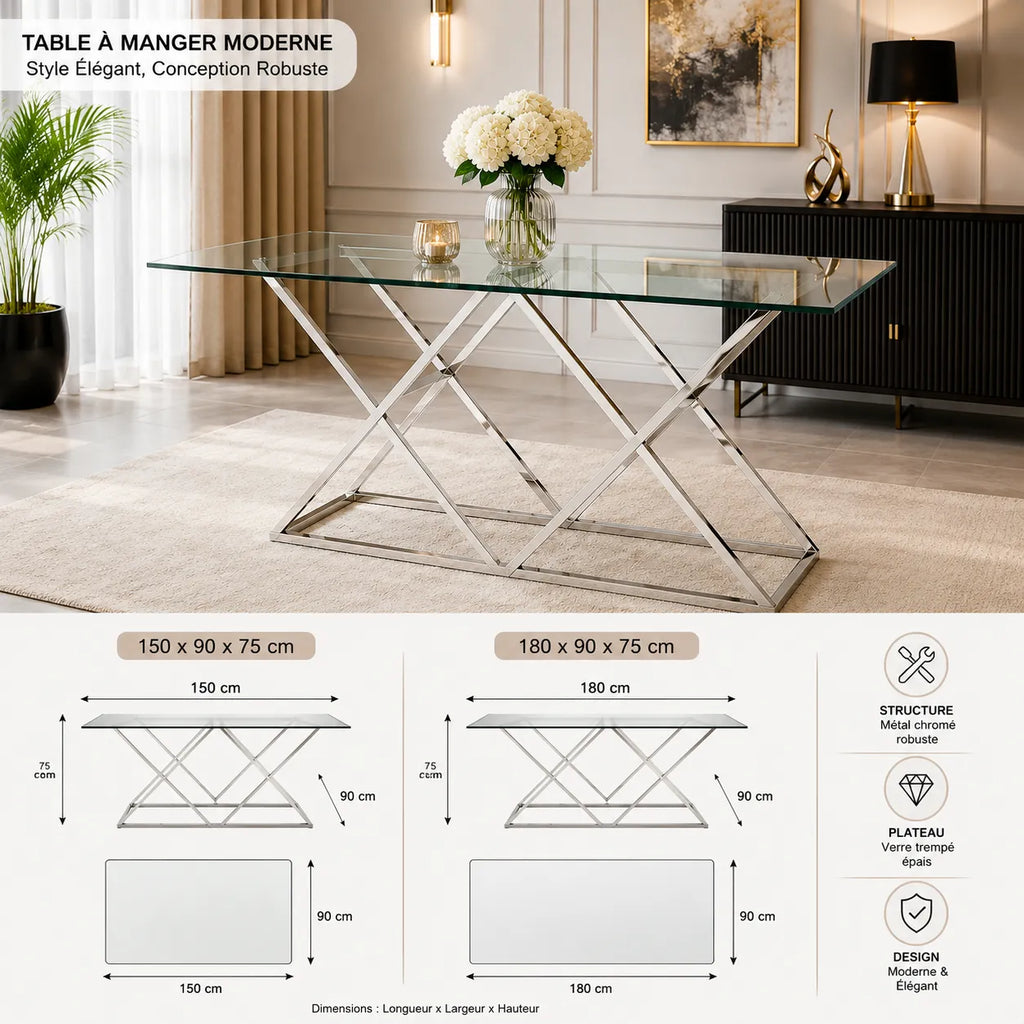 Table Triangle Chrome 180x90 CM
