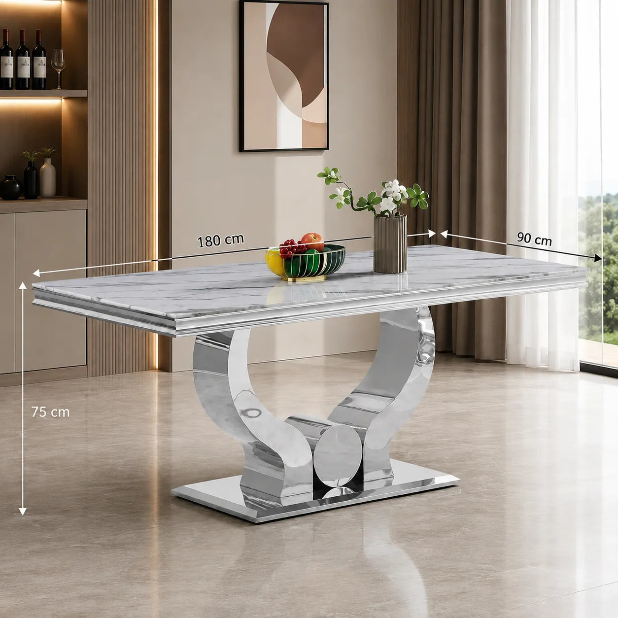 Table Trofy Chrome Marbre  Blanc 180CM