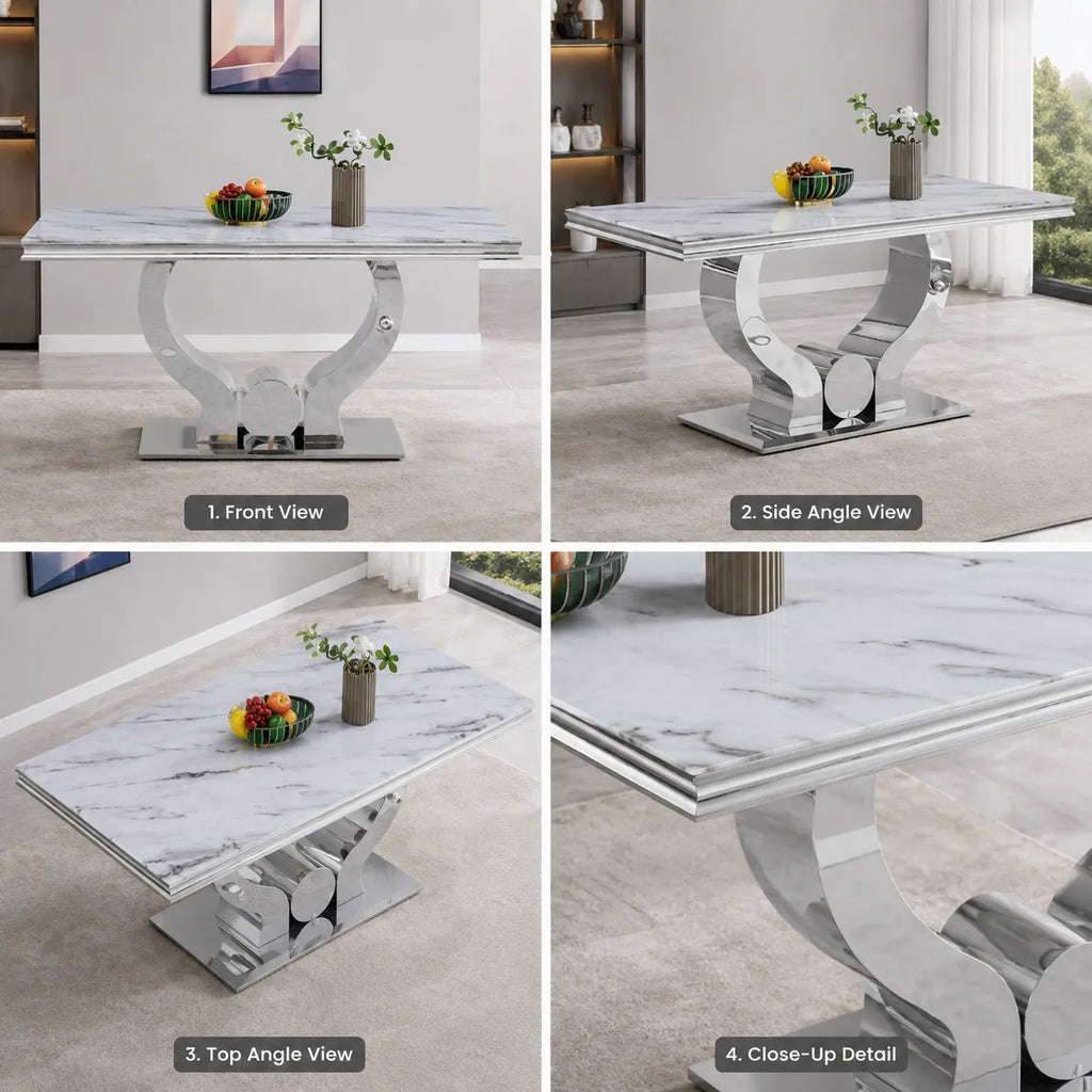 Table Trofy Chrome Marbre  Blanc 180CM