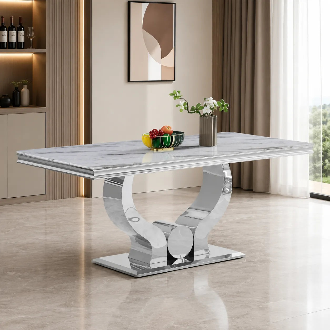 Table Trofy Chrome Marbre  Blanc 180CM