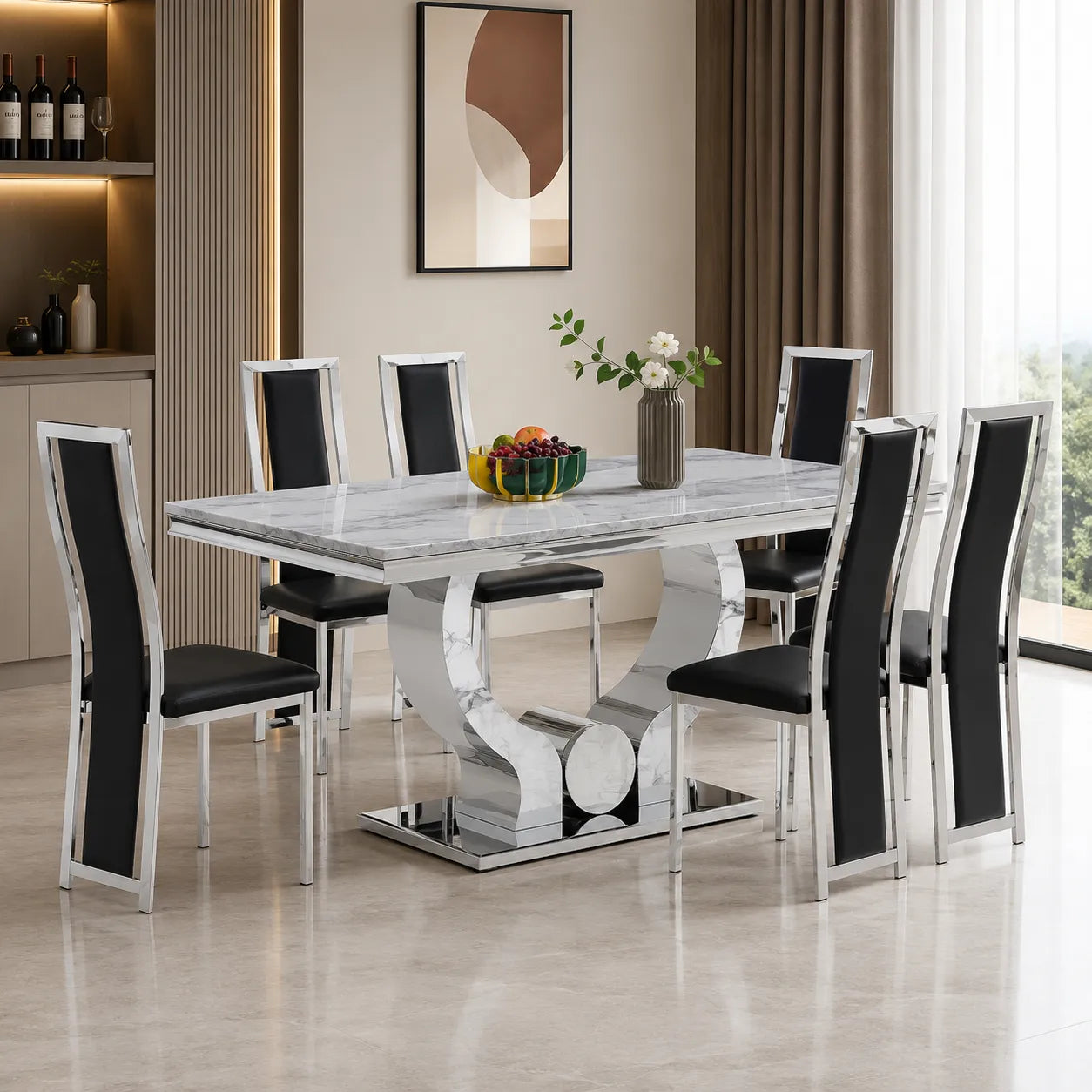 Table Trofy Chrome Marbre  Blanc 180CM