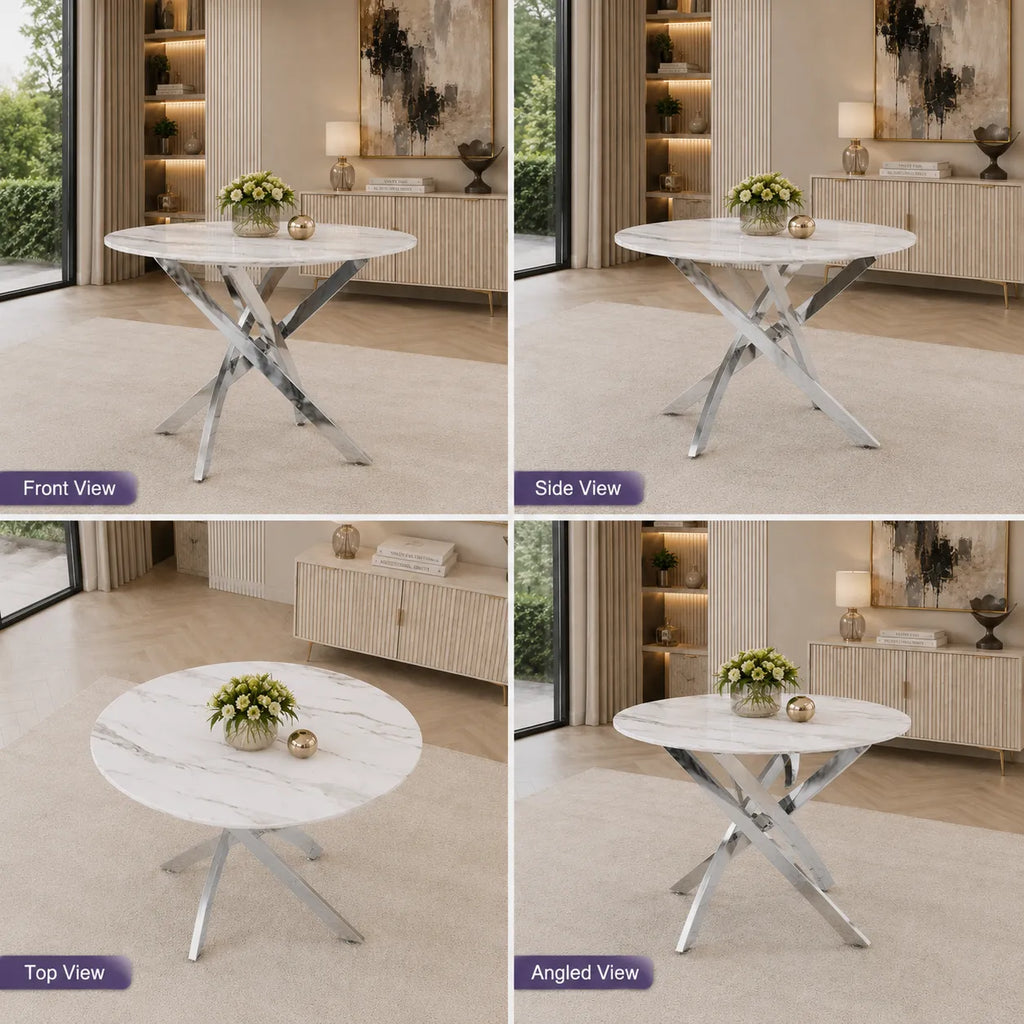 Table Repas Jessica Marbre Blanc Pieds Chrome