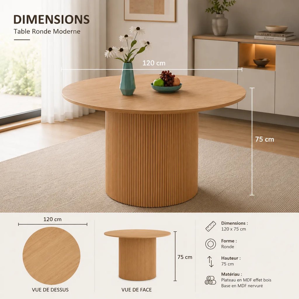 Table à Manger Baieta Pied Chene Plateau Chene  120x75 CM