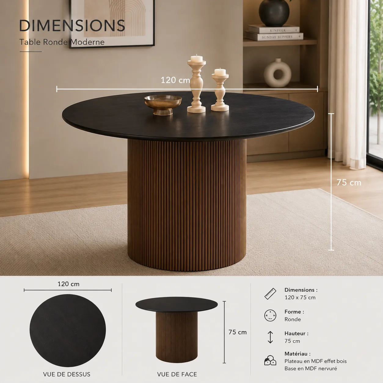 Table à Manger Baieta Pied Gold Plateau Noir 120x75 CM