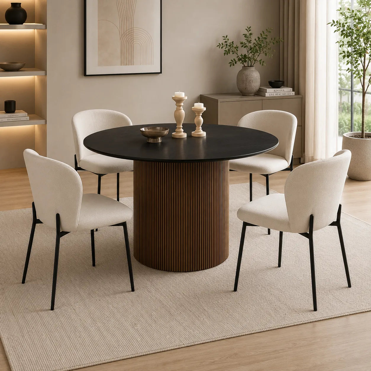 Table à Manger Baieta Pied Gold Plateau Noir 120x75 CM