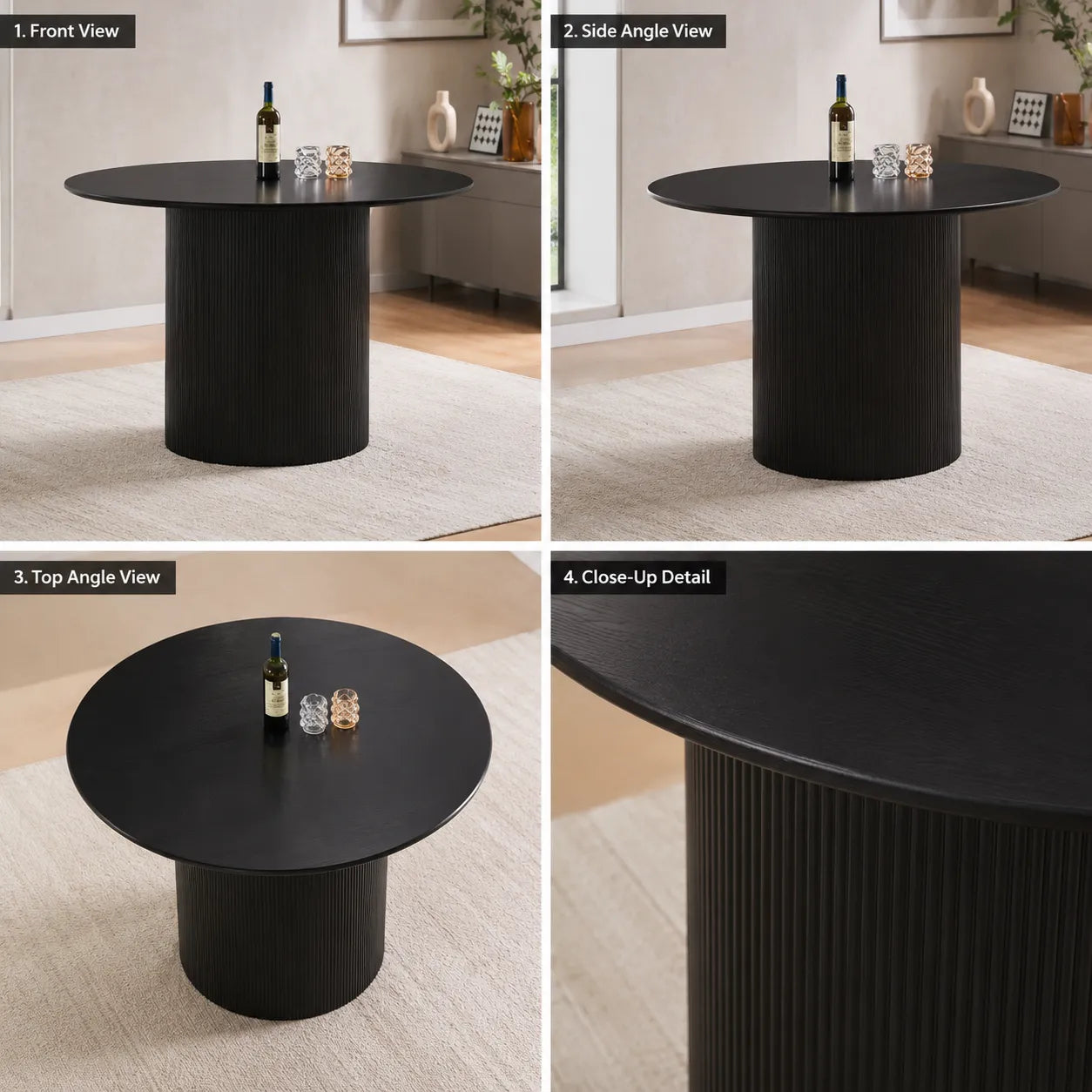 Table à Manger Baieta Pied Noir Plateau Noir 120x75 CM