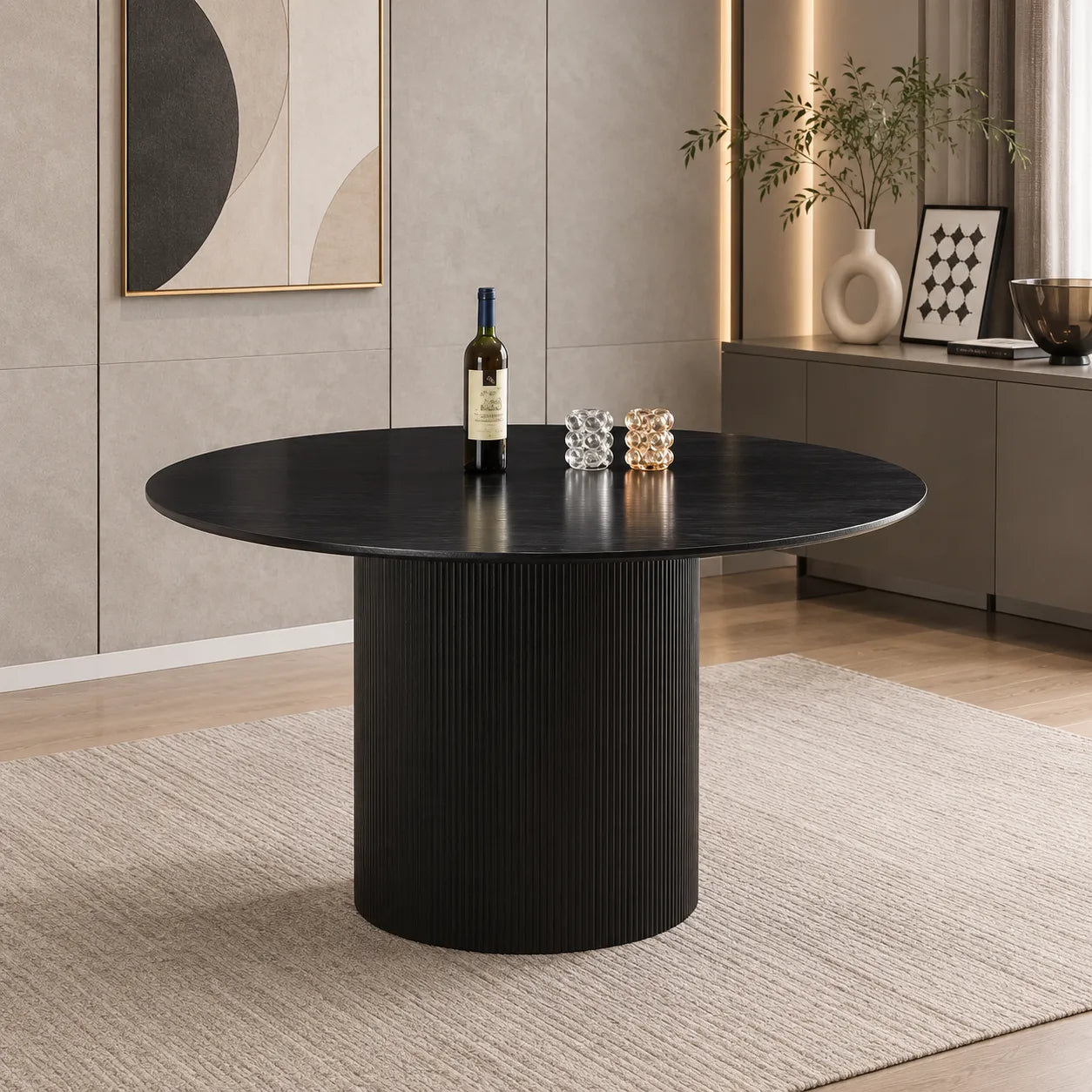 Table à Manger Baieta Pied Noir Plateau Noir 120x75 CM