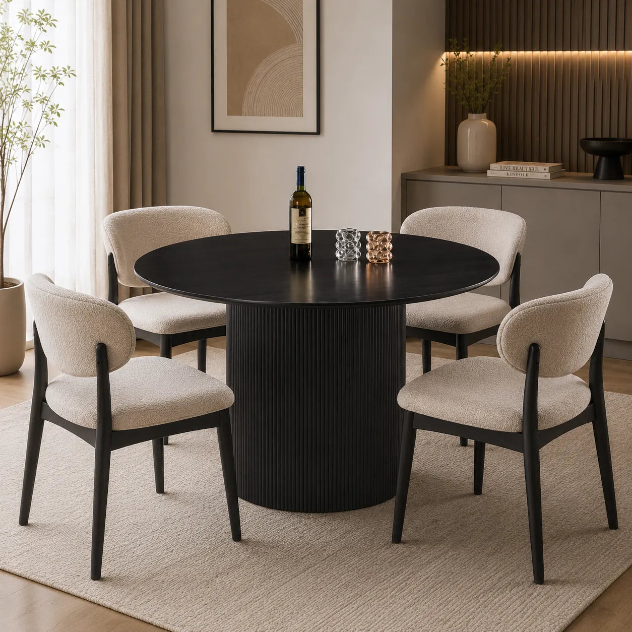Table à Manger Baieta Pied Noir Plateau Noir 120x75 CM