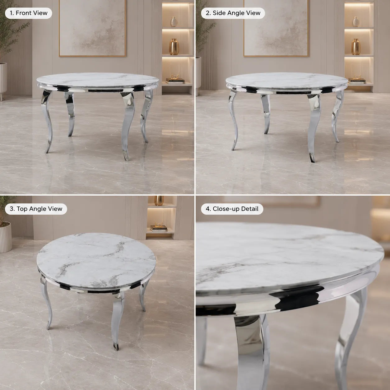 Table à Manger Baroque Ronde Blanc & Argent