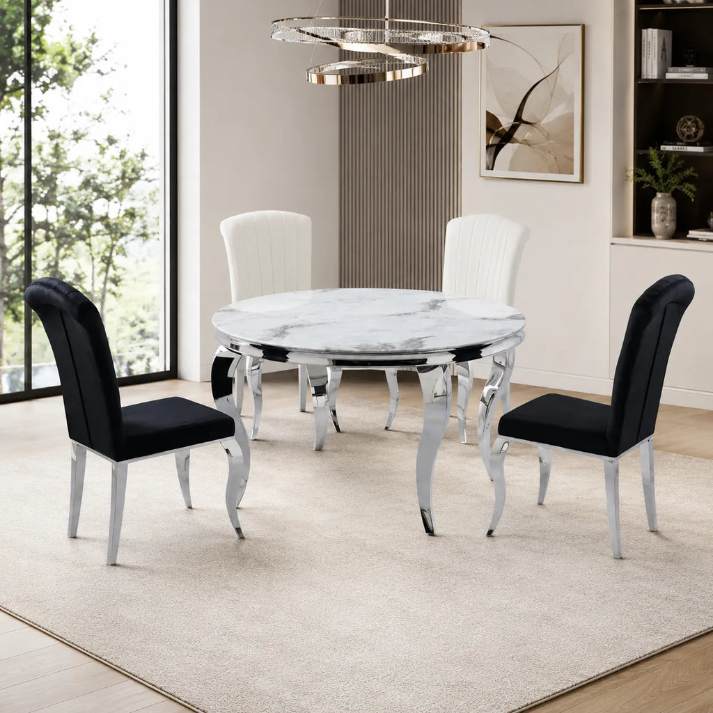 Table à Manger Baroque Ronde Blanc & Argent