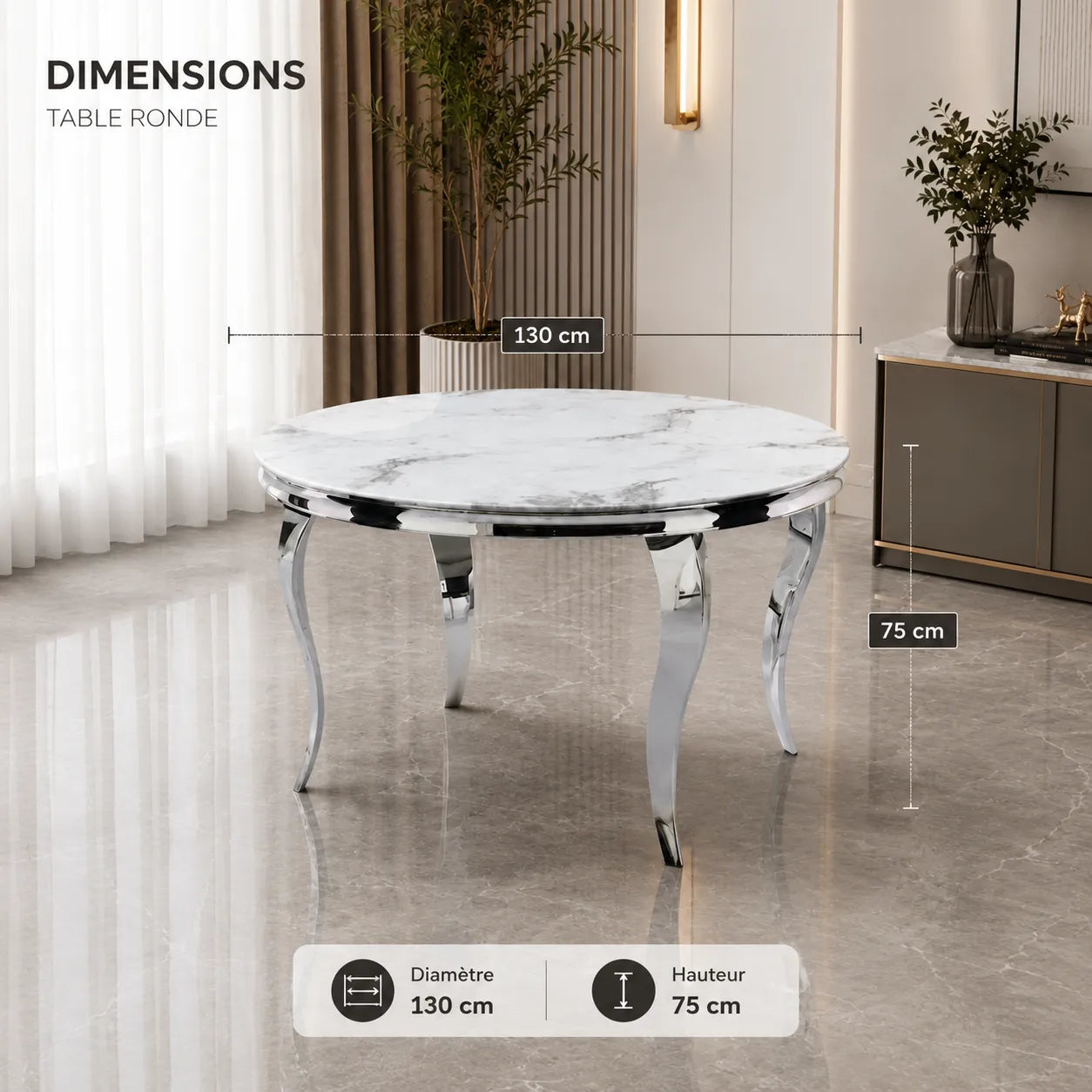 Table à Manger Baroque Ronde Blanc & Argent