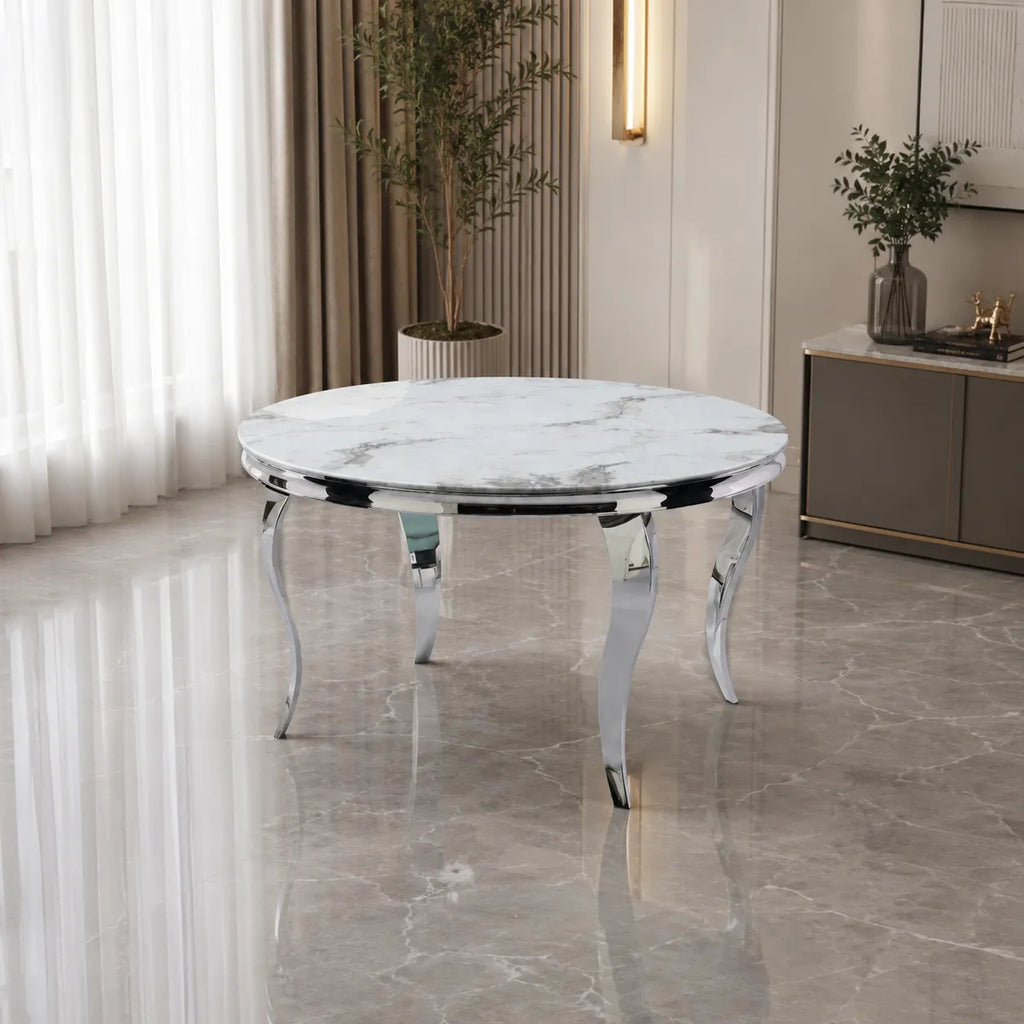 Table à Manger Baroque Ronde Blanc & Argent