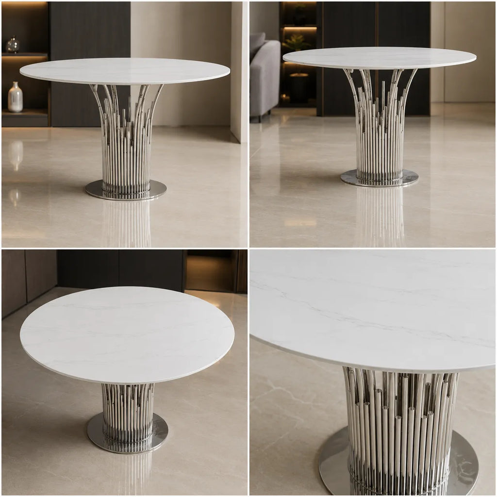 Table à Manger Flute Chrome Marbre Blanc 120 CM