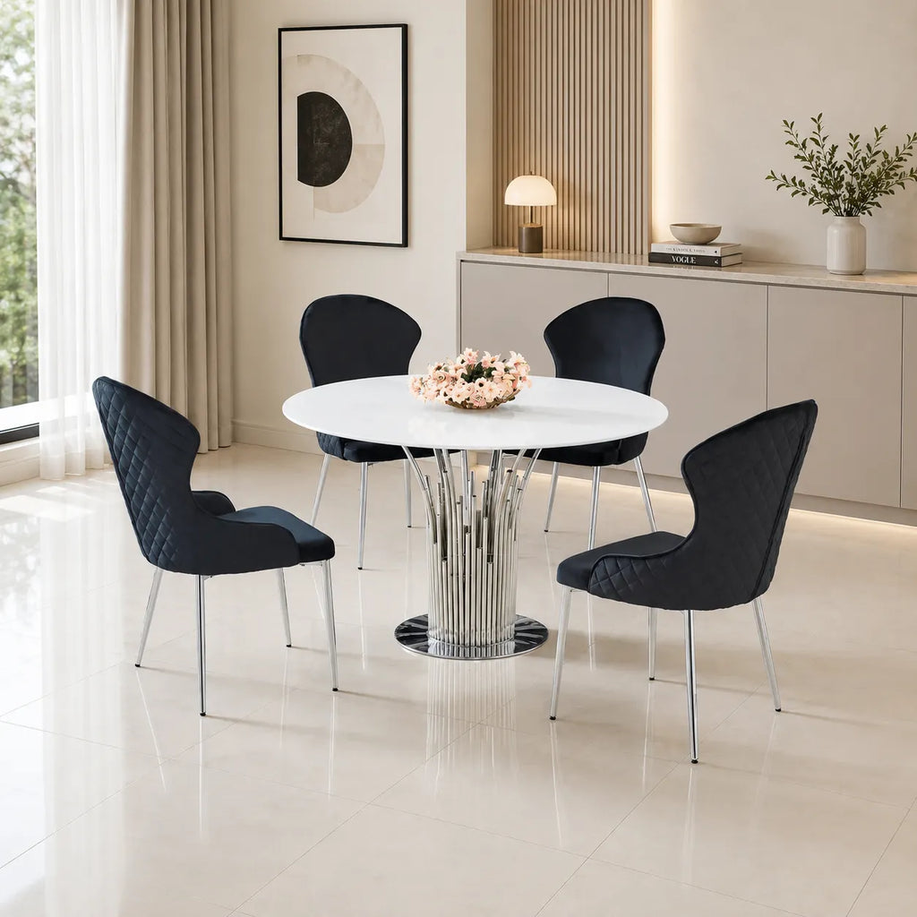 Table à Manger Flute Chrome Marbre Blanc 120 CM