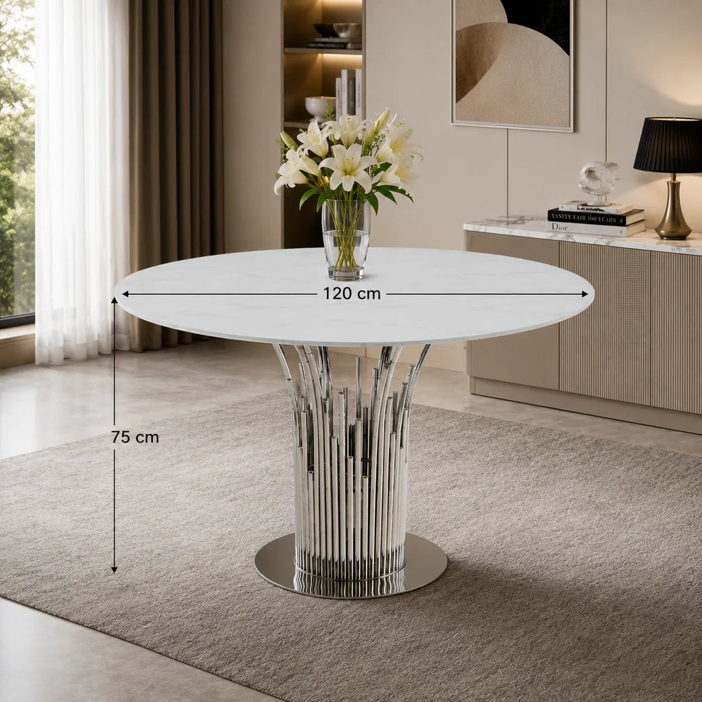 Table à Manger Flute Chrome Marbre Blanc 120 CM