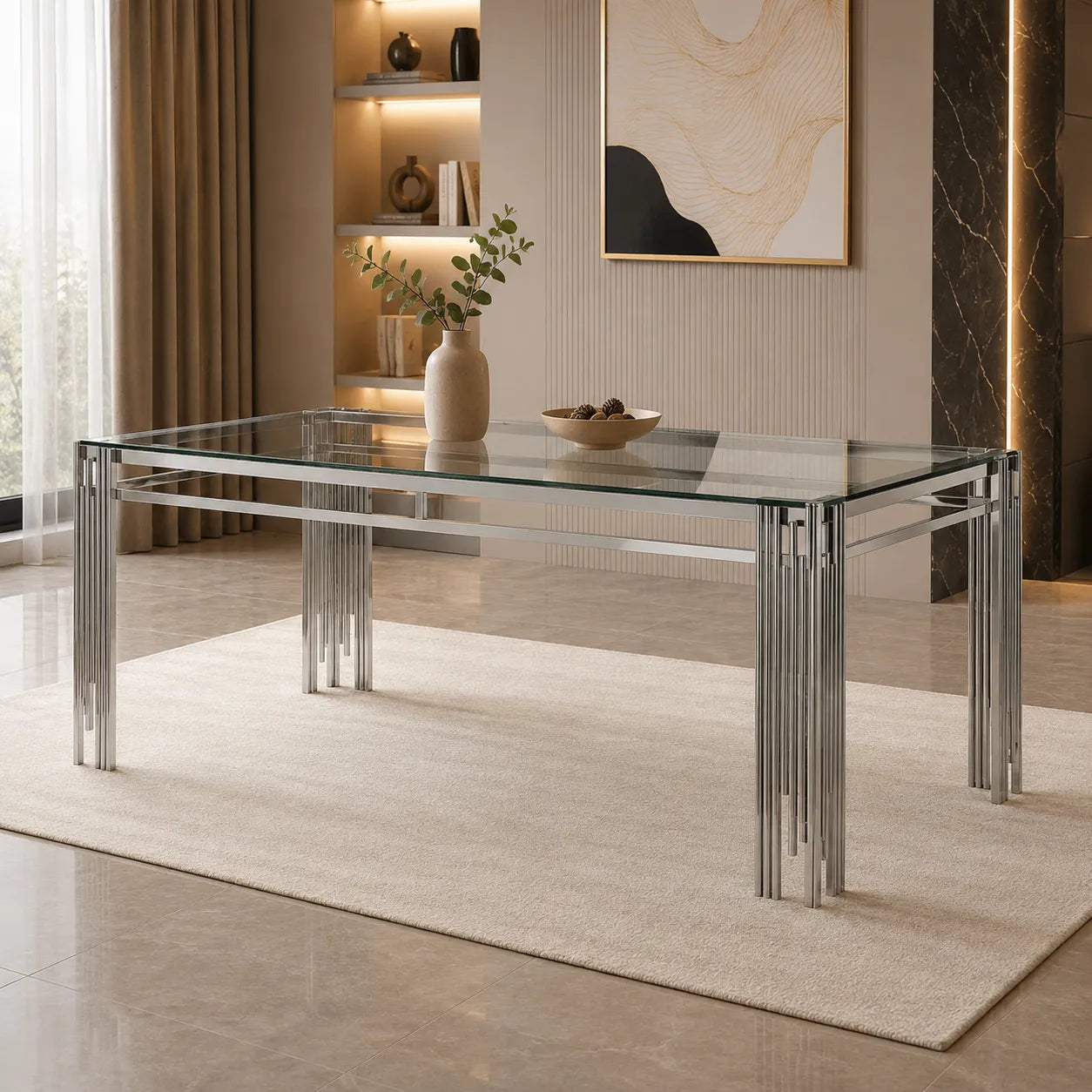 Table à Manger Flute Pieds Chrome