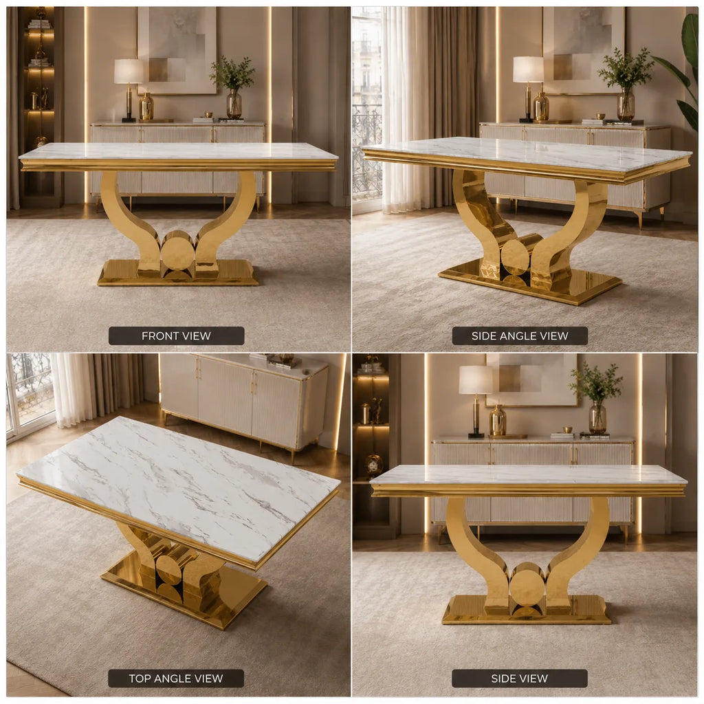 Table à Manger Marbre Blanc Doré NEA