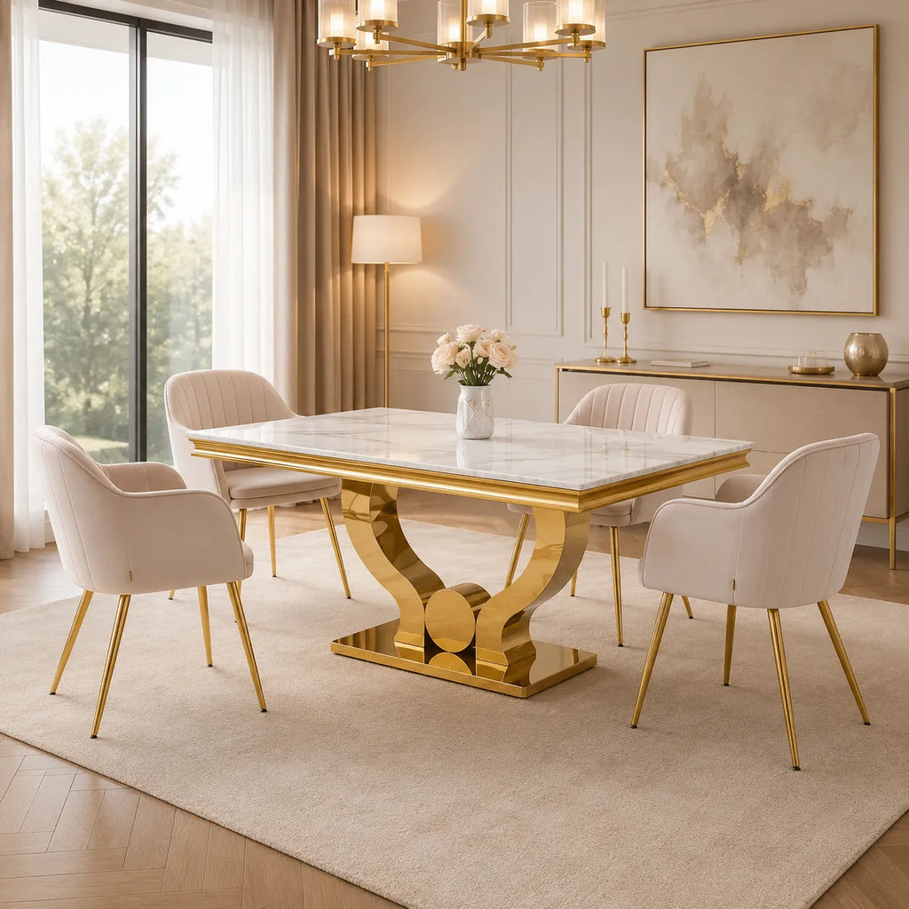 Table à Manger Marbre Blanc Doré NEA