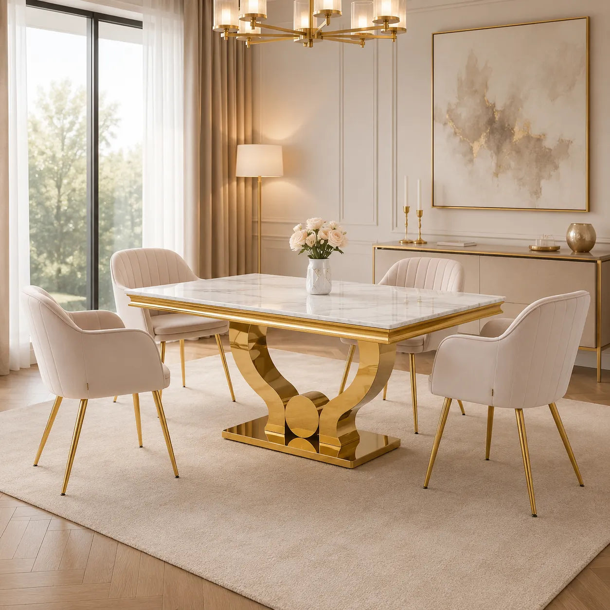 Table à Manger Marbre Blanc Doré NEA