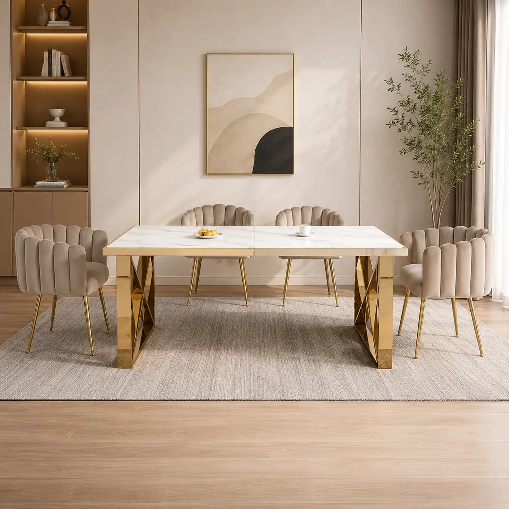 Table à Manger Rectangulaire Effet Marbre Blanc