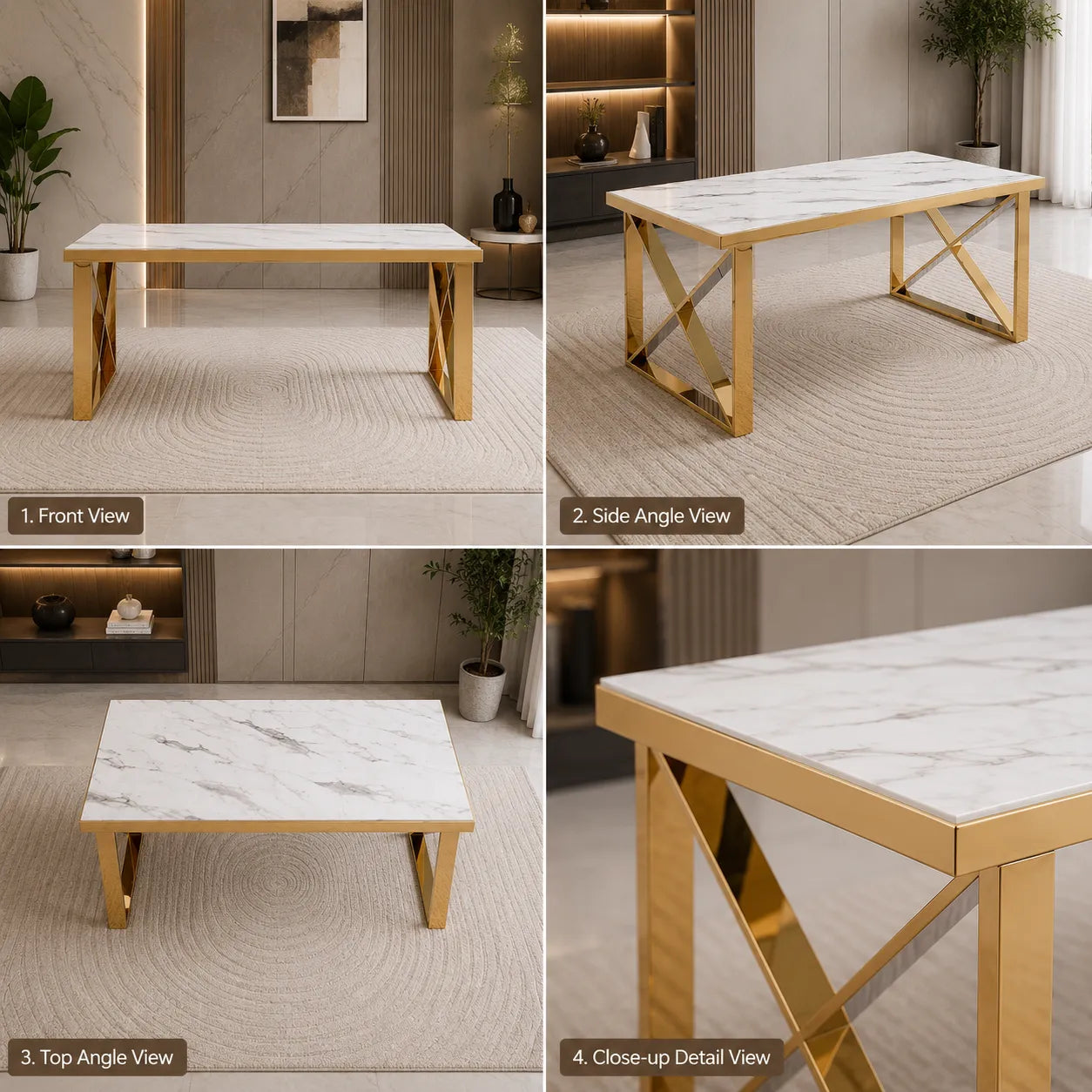 Table à Manger Rectangulaire Effet Marbre Blanc