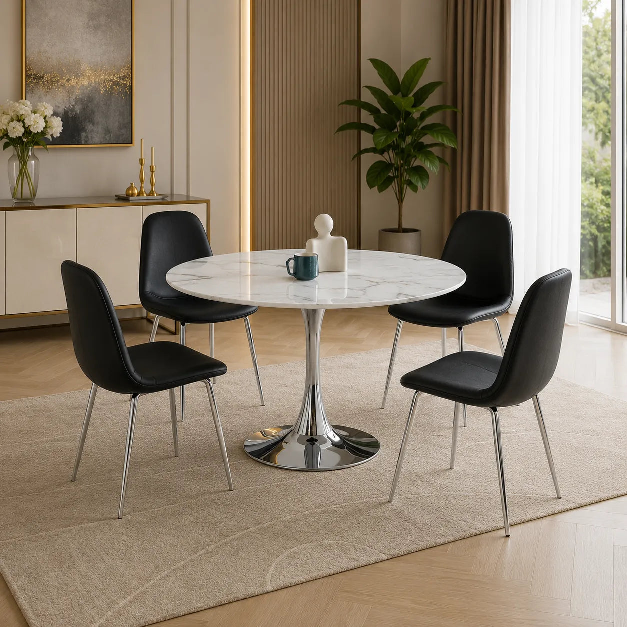Table à Manger Rosa Pied Argent 100x100x75CM