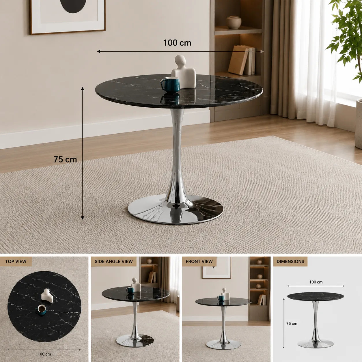 Table à Manger Rosa Pied Argent 100x100x75CM