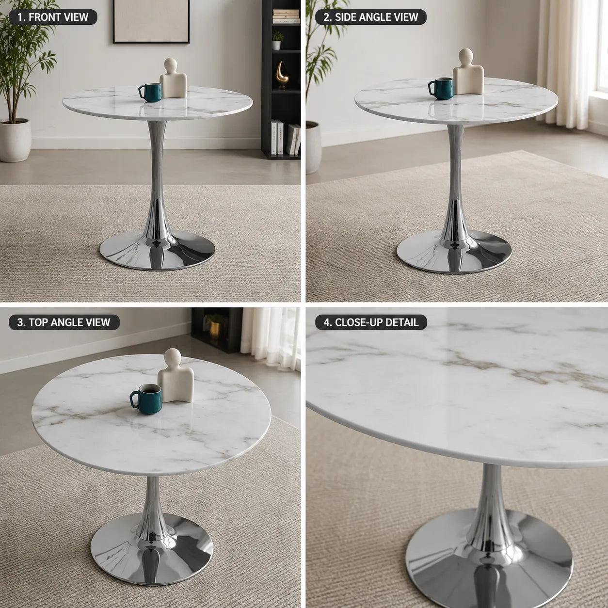 Table à Manger Rosa Pied Argent 100x100x75CM