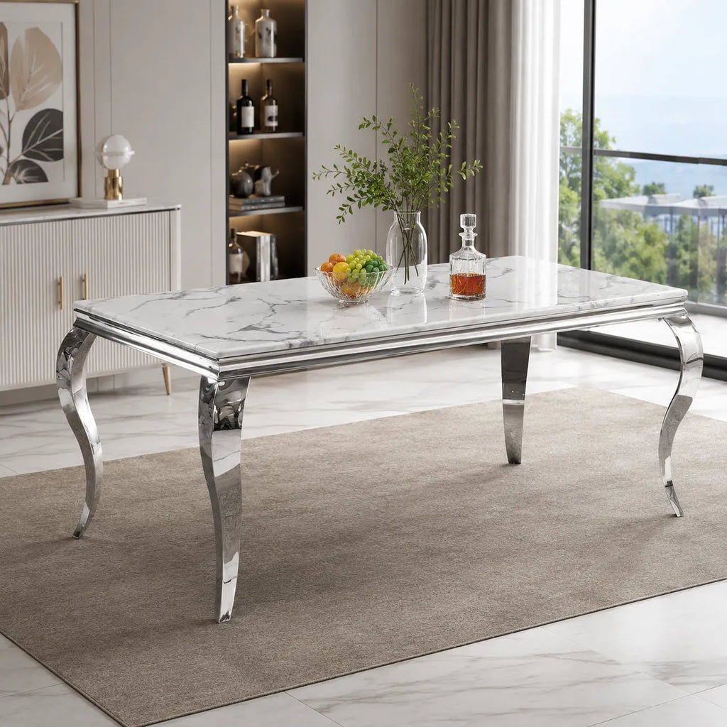Table à manger argente marbre blanc NEO