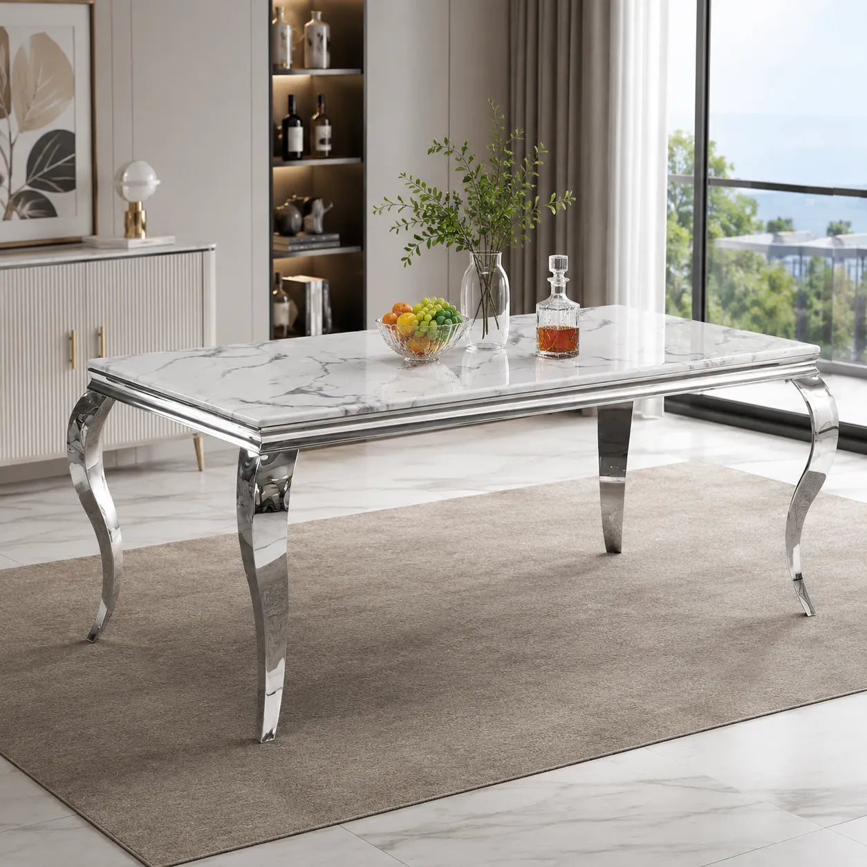 Table à manger argente marbre blanc NEO