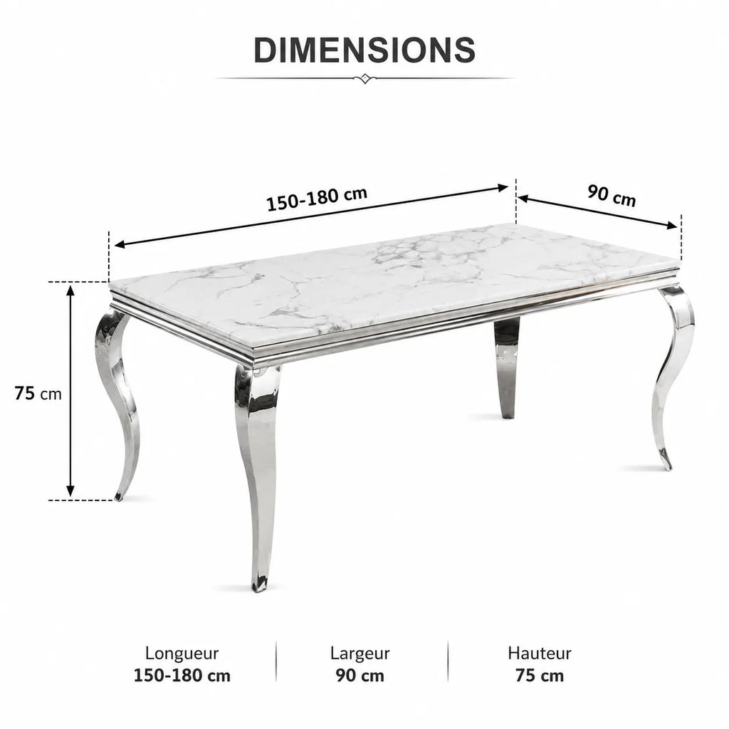 Table à manger argente marbre blanc NEO