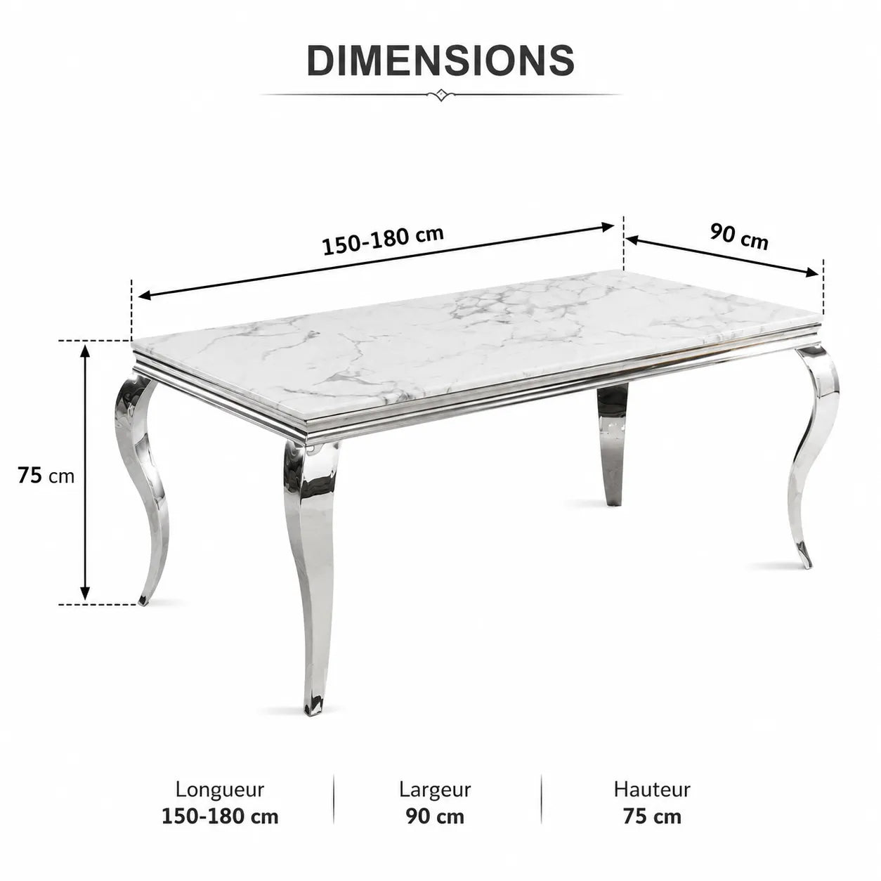 Table à manger argente marbre blanc NEO