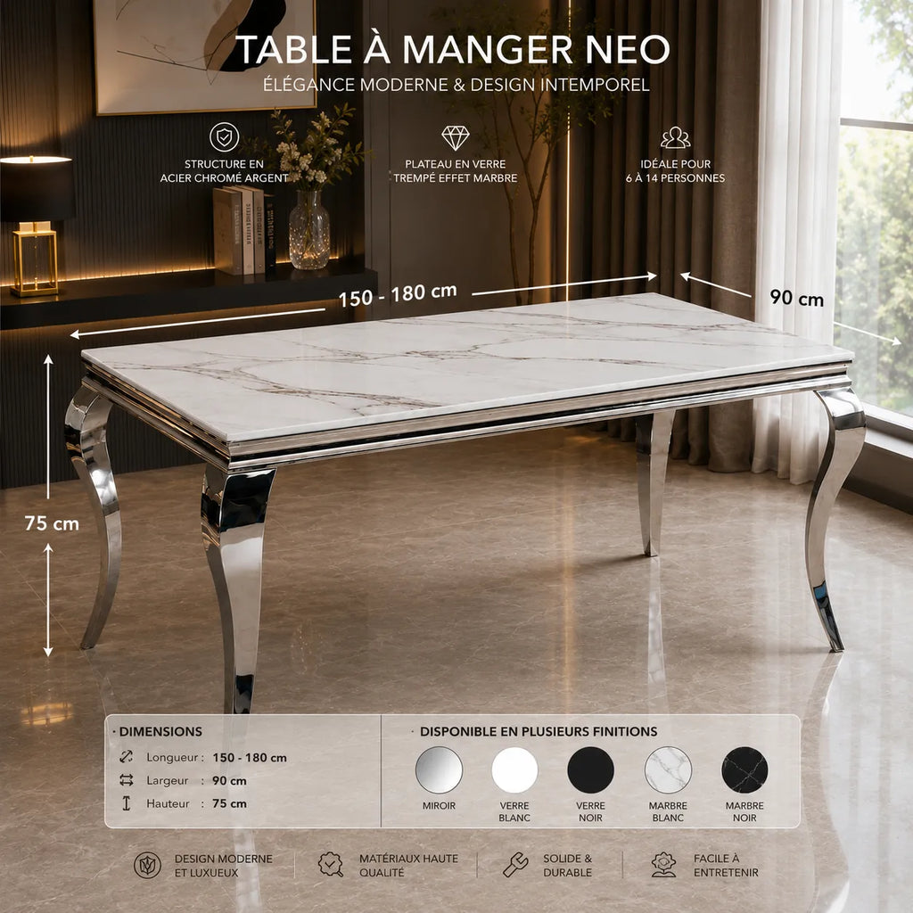 Table à manger argente miroir NEO