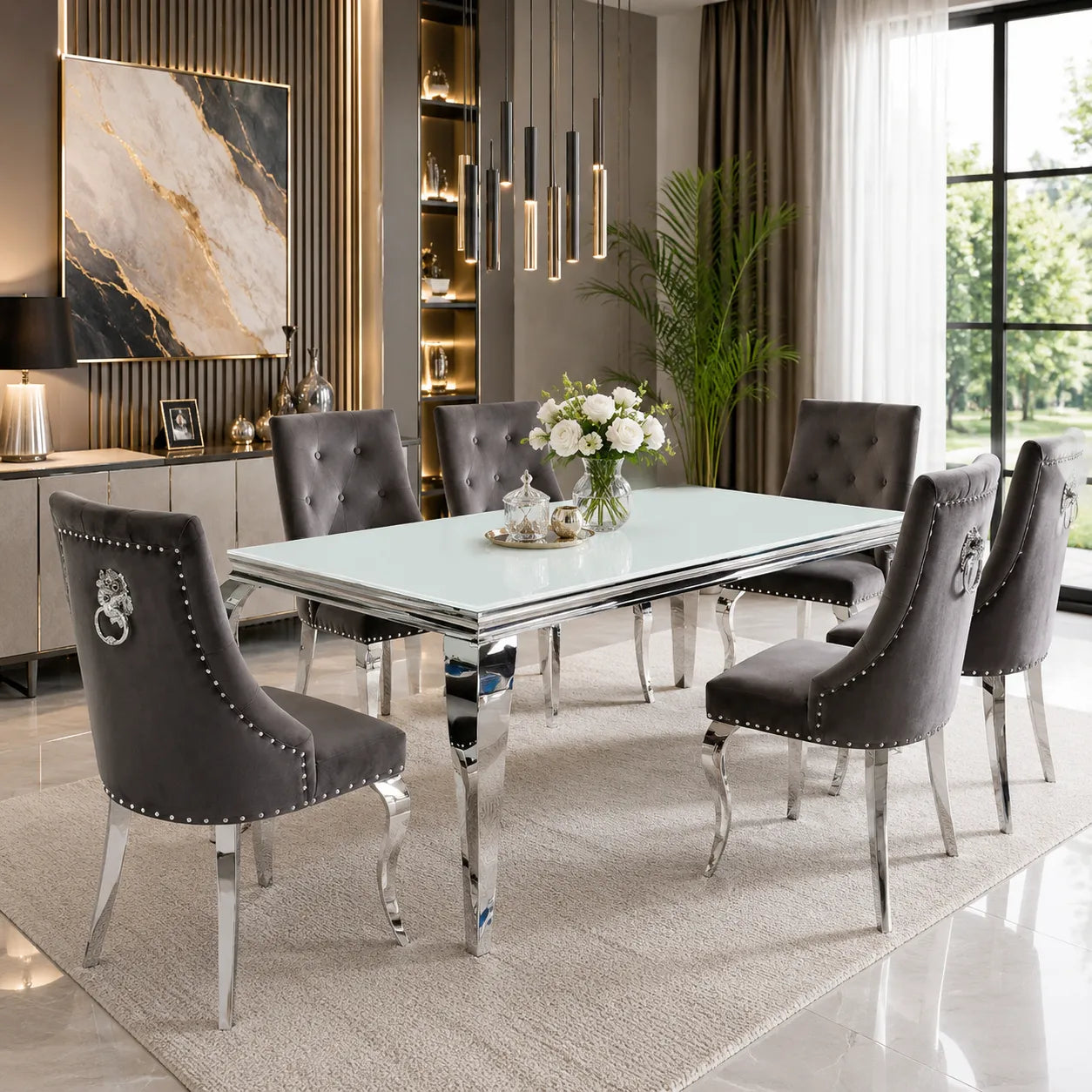 Table à manger argente miroir NEO