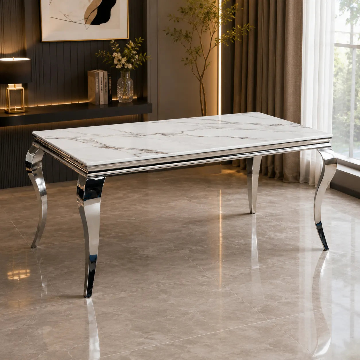 Table à manger argente miroir NEO