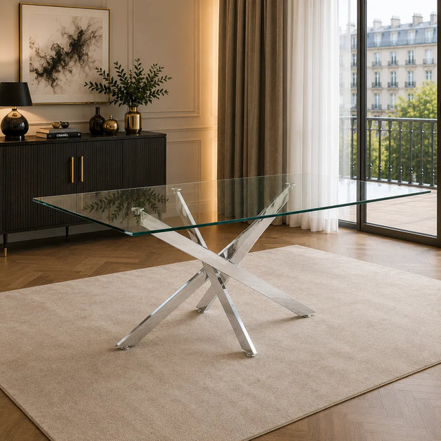 Table à manger design rectangulaire en verre pieds argentés CONNOR
— table à manger, table en bois, table moderne, table à manger design, table à manger pas cher, table de salle à manger, table rectangulaire, table ronde, table extensible