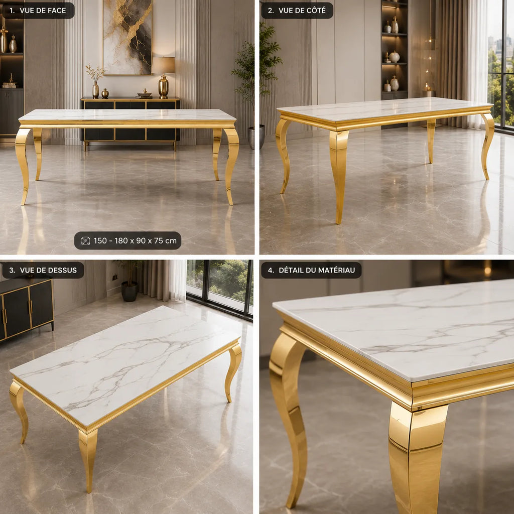 Table à manger dorée verre blanc NEO