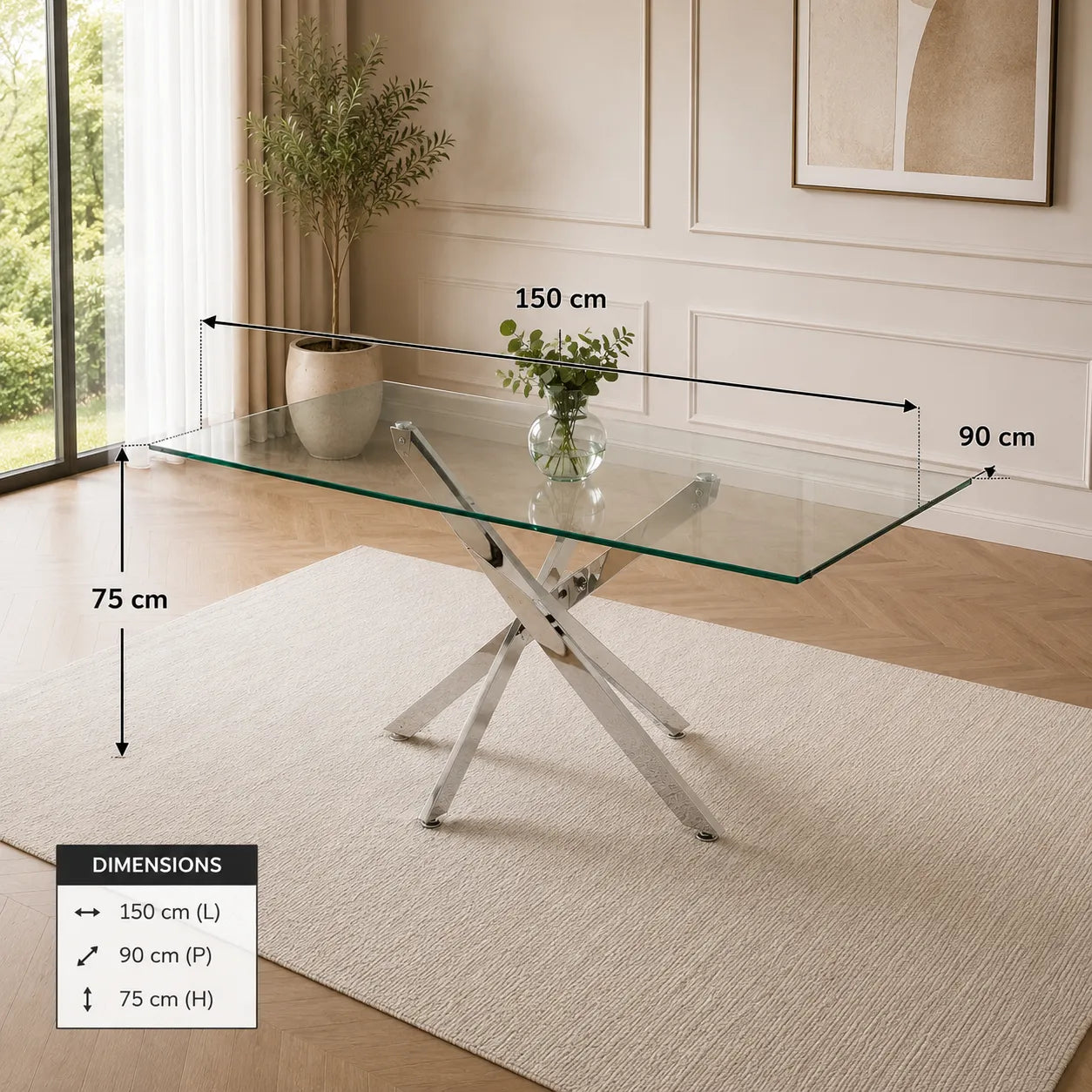Table à manger en verre avec chaises