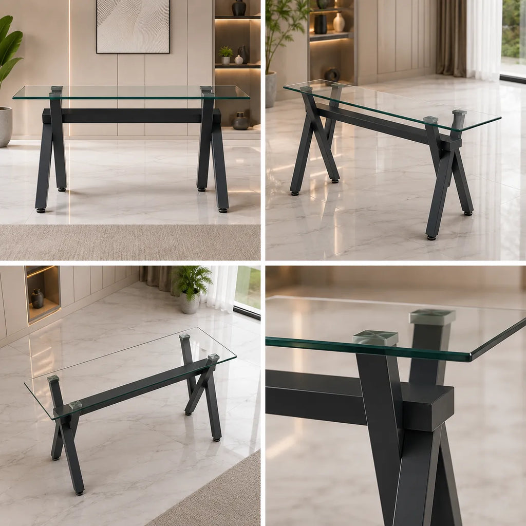Table à manger en verre pied noir CROSS