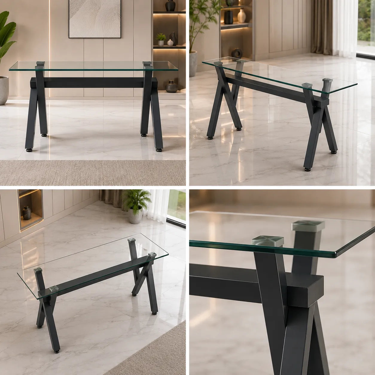 Table à manger en verre pied noir CROSS