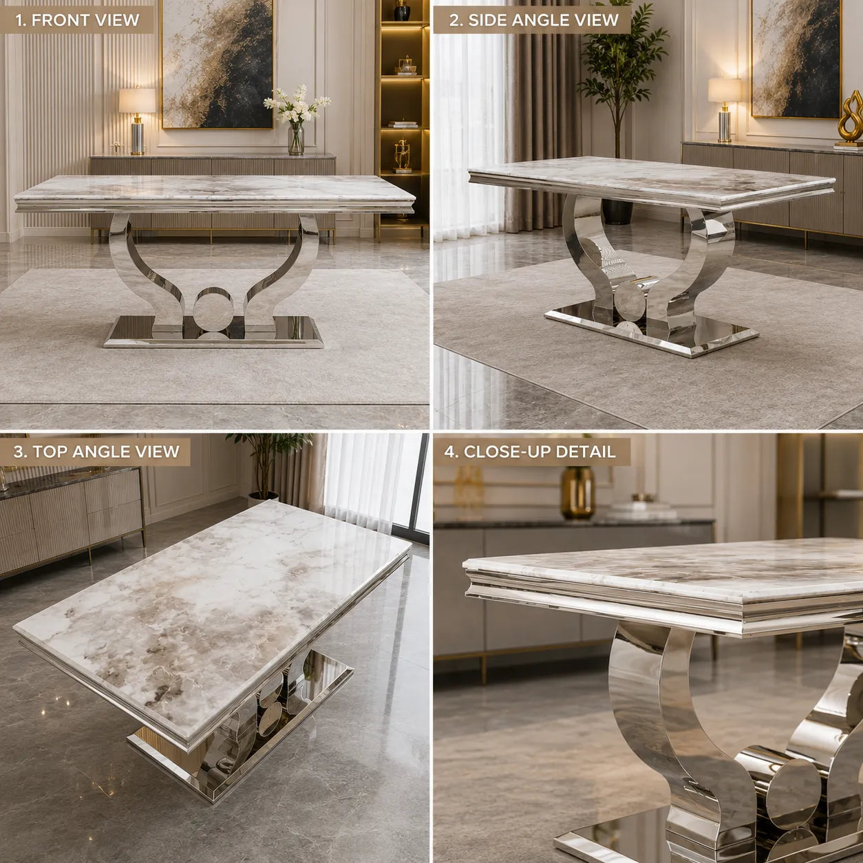 Table à manger marbre beige argent NEA